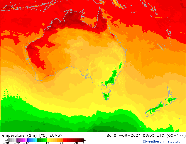 Temperature (2m) ECMWF Sa 01.06.2024 06 UTC