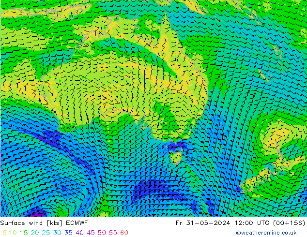 Vento 10 m ECMWF Sex 31.05.2024 12 UTC