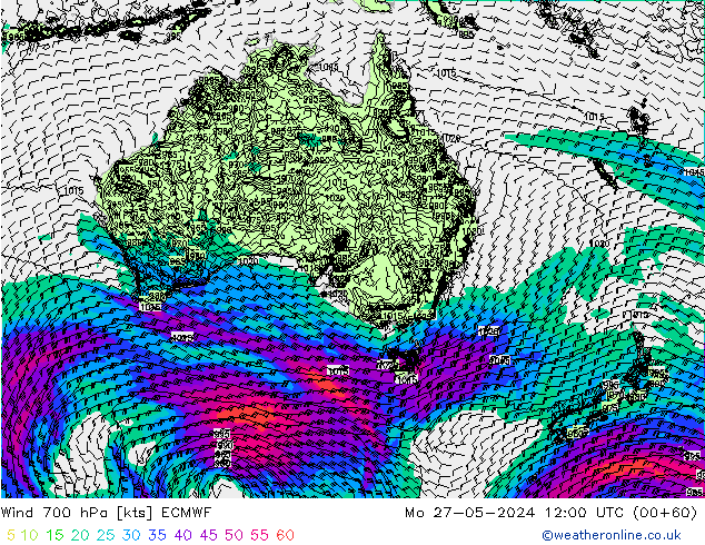 wiatr 700 hPa ECMWF pon. 27.05.2024 12 UTC