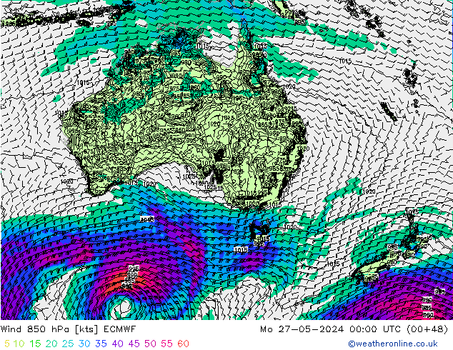 Vento 850 hPa ECMWF Seg 27.05.2024 00 UTC