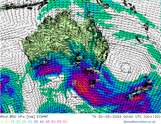 Wind 850 hPa ECMWF Th 30.05.2024 00 UTC