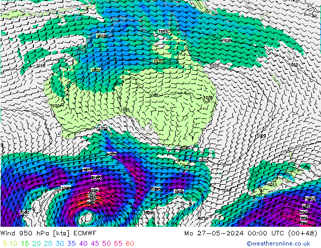 Wind 950 hPa ECMWF Mo 27.05.2024 00 UTC