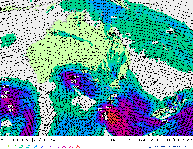 Wind 950 hPa ECMWF Th 30.05.2024 12 UTC