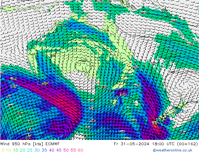 Vento 950 hPa ECMWF Sex 31.05.2024 18 UTC