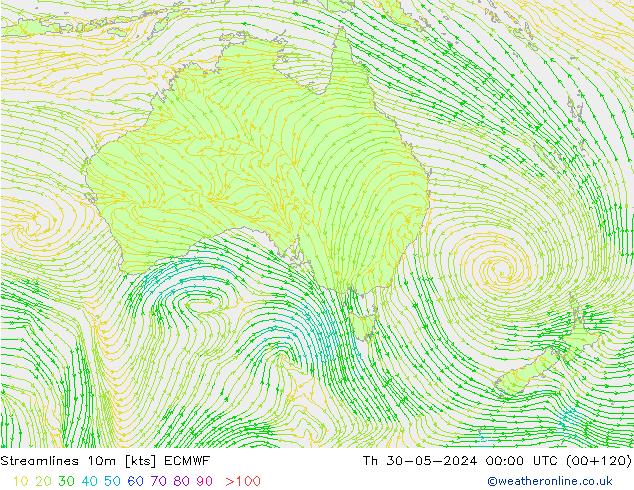 ветер 10m ECMWF чт 30.05.2024 00 UTC