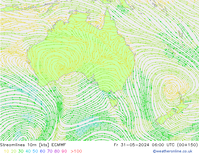 Streamlines 10m ECMWF Fr 31.05.2024 06 UTC