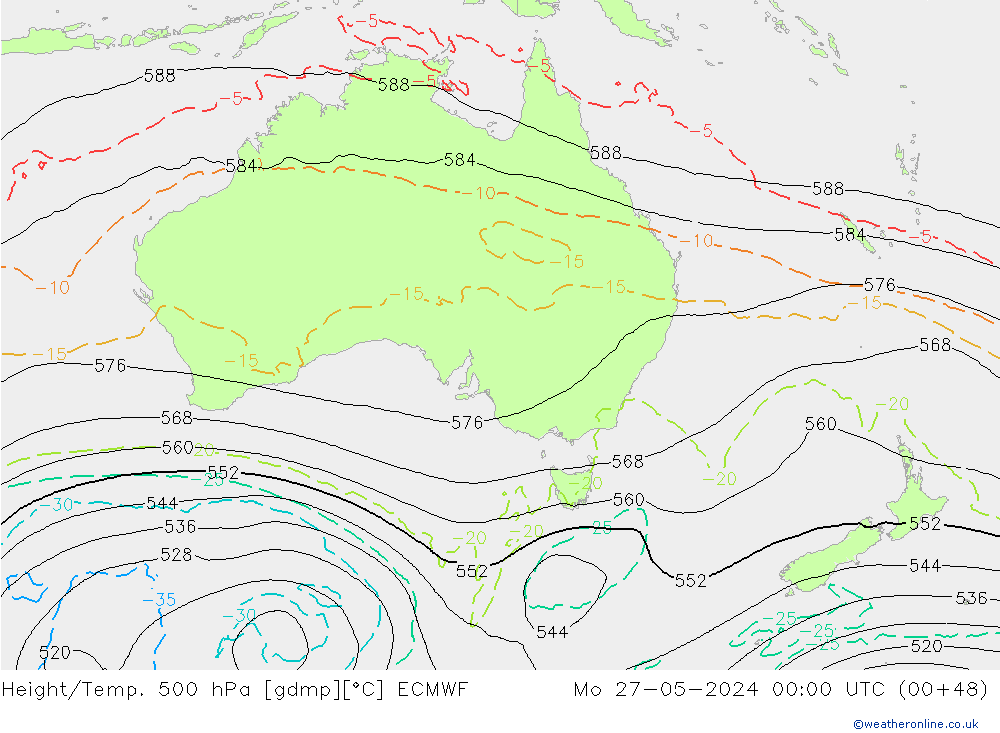 Z500/Rain (+SLP)/Z850 ECMWF pon. 27.05.2024 00 UTC