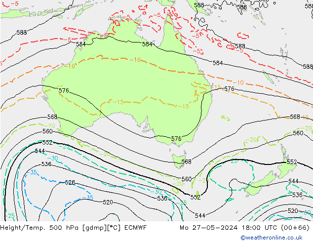 Height/Temp. 500 гПа ECMWF пн 27.05.2024 18 UTC