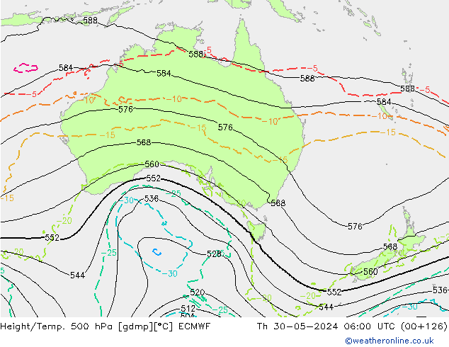 Z500/Rain (+SLP)/Z850 ECMWF Čt 30.05.2024 06 UTC