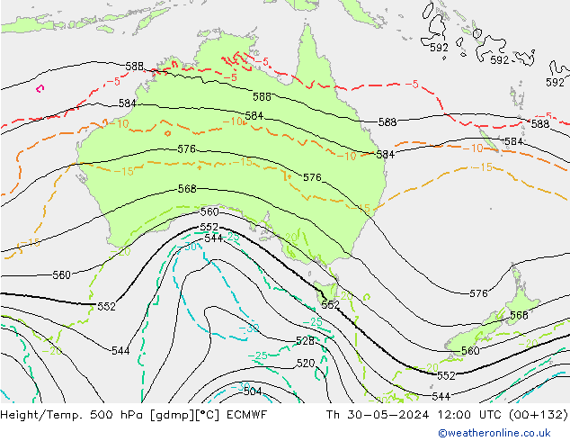 Z500/Rain (+SLP)/Z850 ECMWF Th 30.05.2024 12 UTC