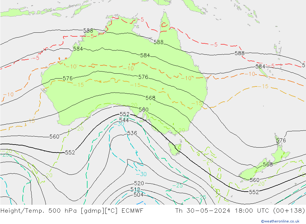 Hoogte/Temp. 500 hPa ECMWF do 30.05.2024 18 UTC