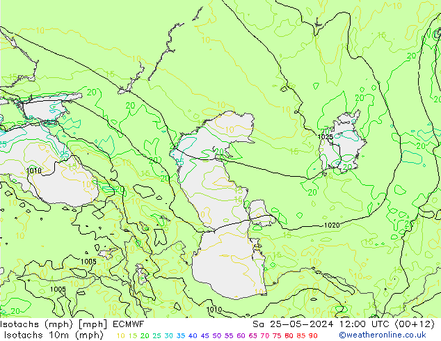 Isotaca (mph) ECMWF sáb 25.05.2024 12 UTC