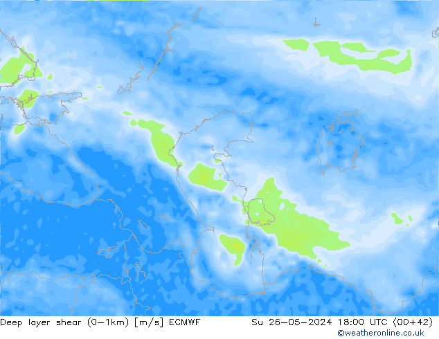 Deep layer shear (0-1km) ECMWF nie. 26.05.2024 18 UTC