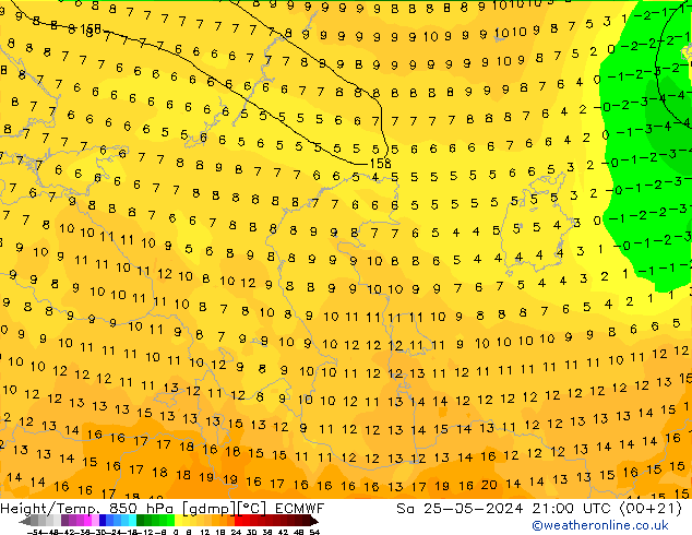 Height/Temp. 850 hPa ECMWF Sa 25.05.2024 21 UTC