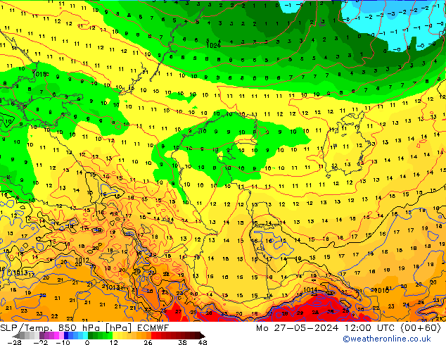 SLP/Temp. 850 hPa ECMWF lun 27.05.2024 12 UTC