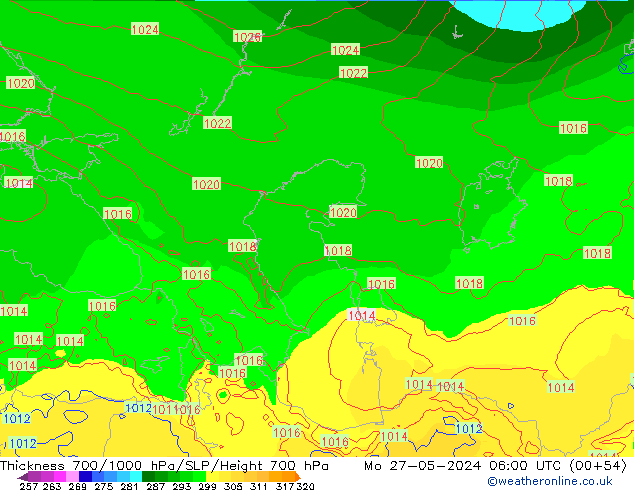 Thck 700-1000 hPa ECMWF Po 27.05.2024 06 UTC