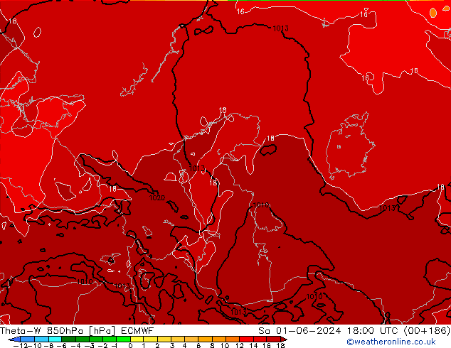 Theta-W 850hPa ECMWF so. 01.06.2024 18 UTC