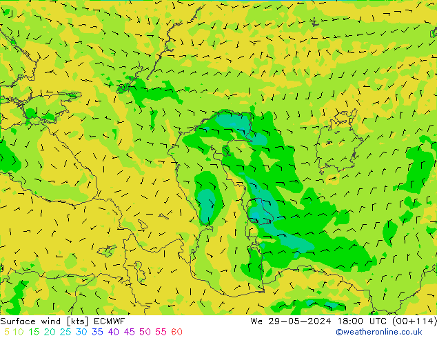 Surface wind ECMWF We 29.05.2024 18 UTC