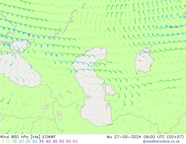 Wind 850 hPa ECMWF Mo 27.05.2024 09 UTC