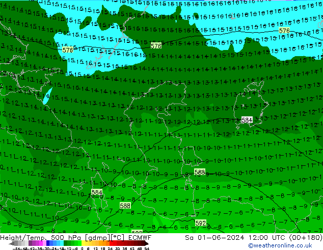 Z500/Rain (+SLP)/Z850 ECMWF сб 01.06.2024 12 UTC