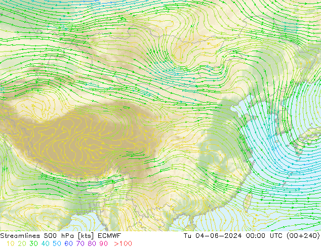 风 500 hPa ECMWF 星期二 04.06.2024 00 UTC