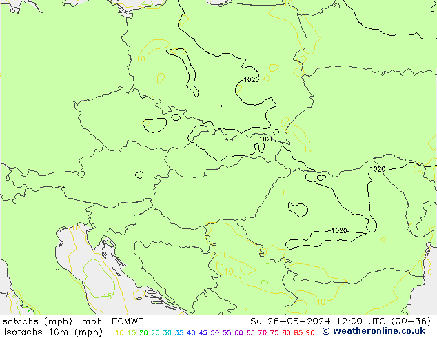 Isotachs (mph) ECMWF Su 26.05.2024 12 UTC