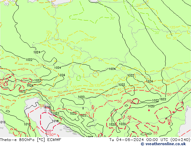 Theta-e 850hPa ECMWF Ter 04.06.2024 00 UTC