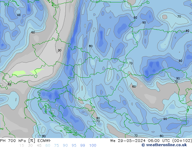 RH 700 hPa ECMWF We 29.05.2024 06 UTC