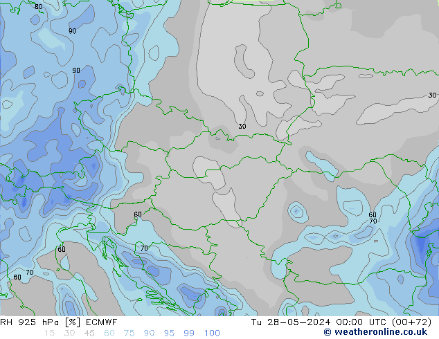 RH 925 hPa ECMWF Ter 28.05.2024 00 UTC