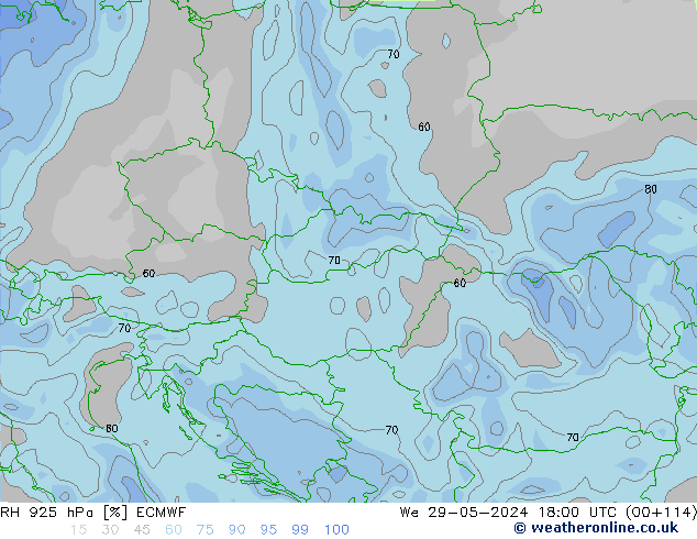 RH 925 hPa ECMWF We 29.05.2024 18 UTC