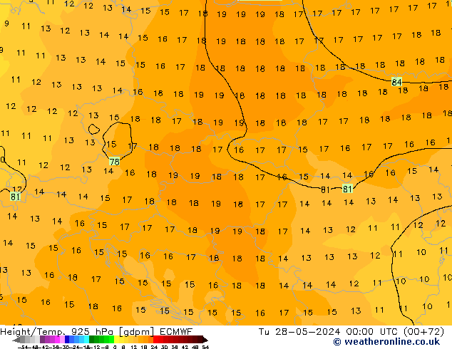 Height/Temp. 925 hPa ECMWF Tu 28.05.2024 00 UTC