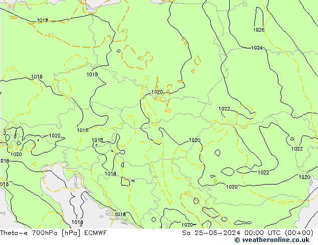 Theta-e 700hPa ECMWF za 25.05.2024 00 UTC