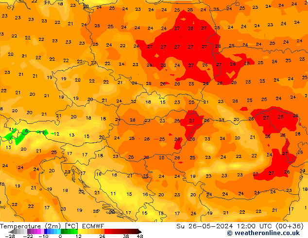 Temperature (2m) ECMWF Ne 26.05.2024 12 UTC