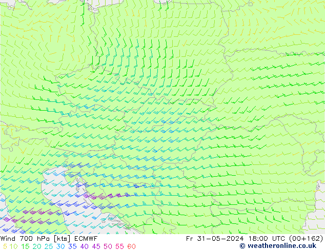 Vento 700 hPa ECMWF ven 31.05.2024 18 UTC