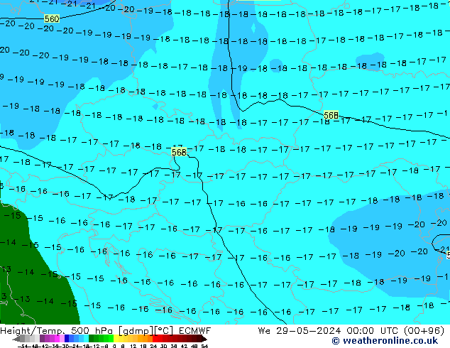 Hoogte/Temp. 500 hPa ECMWF wo 29.05.2024 00 UTC