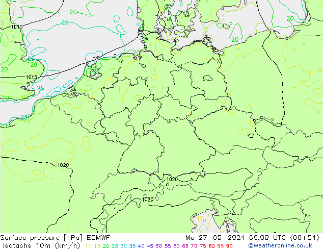 Isotachs (kph) ECMWF Seg 27.05.2024 06 UTC