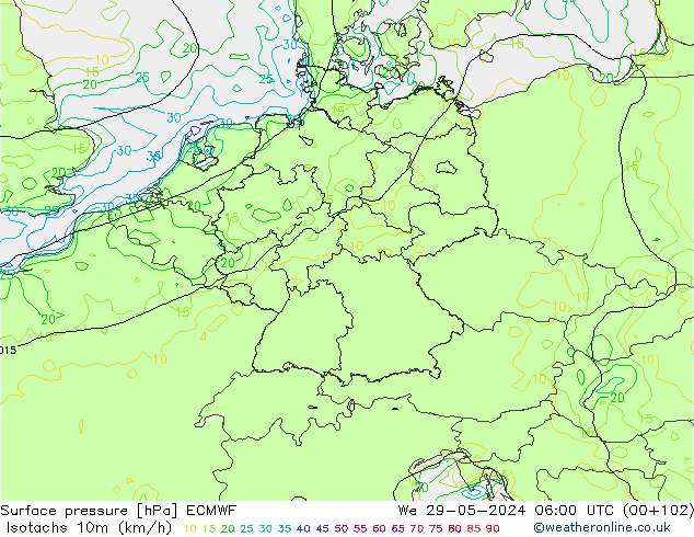 Isotachs (kph) ECMWF ср 29.05.2024 06 UTC