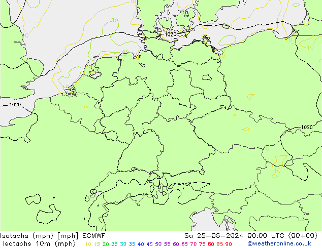 Isotachen (mph) ECMWF Sa 25.05.2024 00 UTC