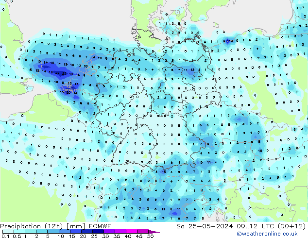 Precipitation (12h) ECMWF Sa 25.05.2024 12 UTC