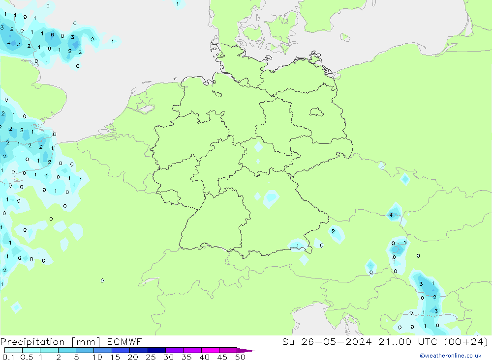 Precipitation ECMWF Su 26.05.2024 00 UTC
