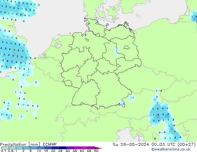 Precipitazione ECMWF dom 26.05.2024 03 UTC