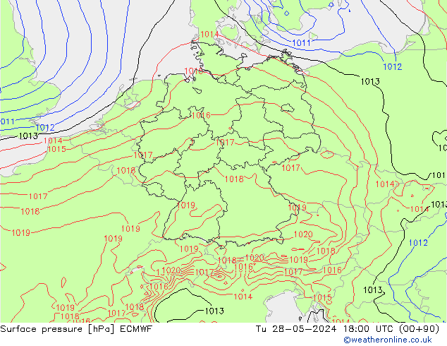 Pressione al suolo ECMWF mar 28.05.2024 18 UTC