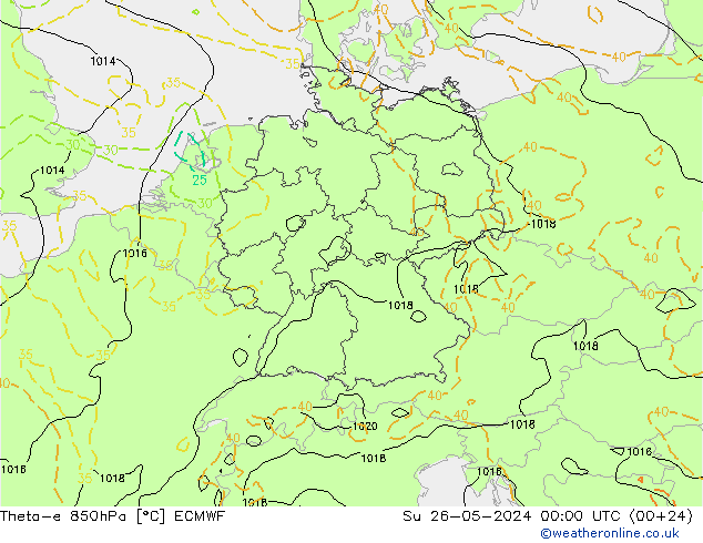 Theta-e 850hPa ECMWF Su 26.05.2024 00 UTC