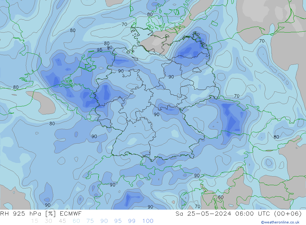 RH 925 hPa ECMWF sab 25.05.2024 06 UTC