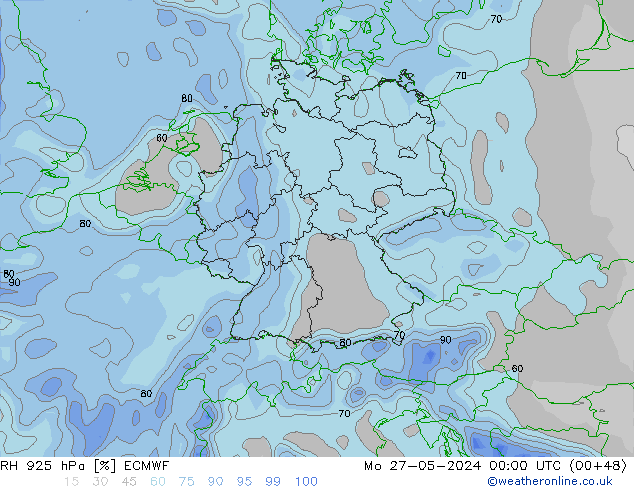 RH 925 hPa ECMWF Mo 27.05.2024 00 UTC