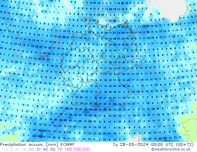 Precipitation accum. ECMWF вт 28.05.2024 00 UTC