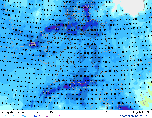 Precipitation accum. ECMWF чт 30.05.2024 06 UTC