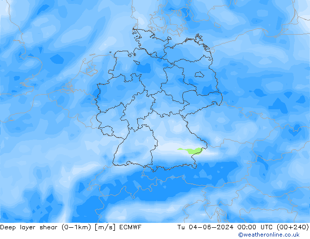 Deep layer shear (0-1km) ECMWF  04.06.2024 00 UTC