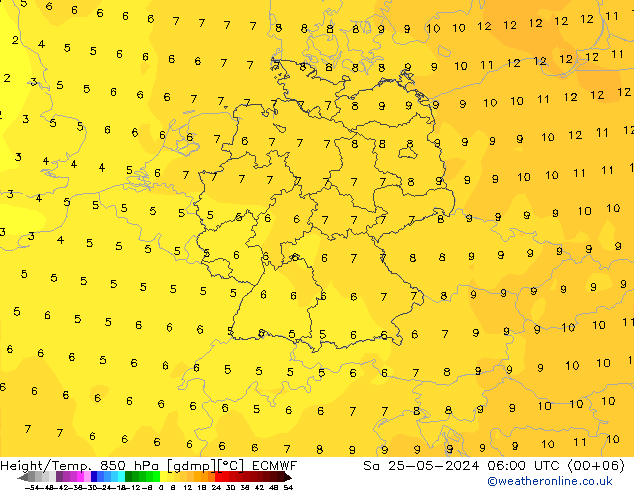 Z500/Rain (+SLP)/Z850 ECMWF Sáb 25.05.2024 06 UTC