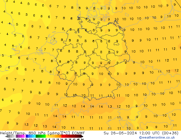 Z500/Rain (+SLP)/Z850 ECMWF Ne 26.05.2024 12 UTC